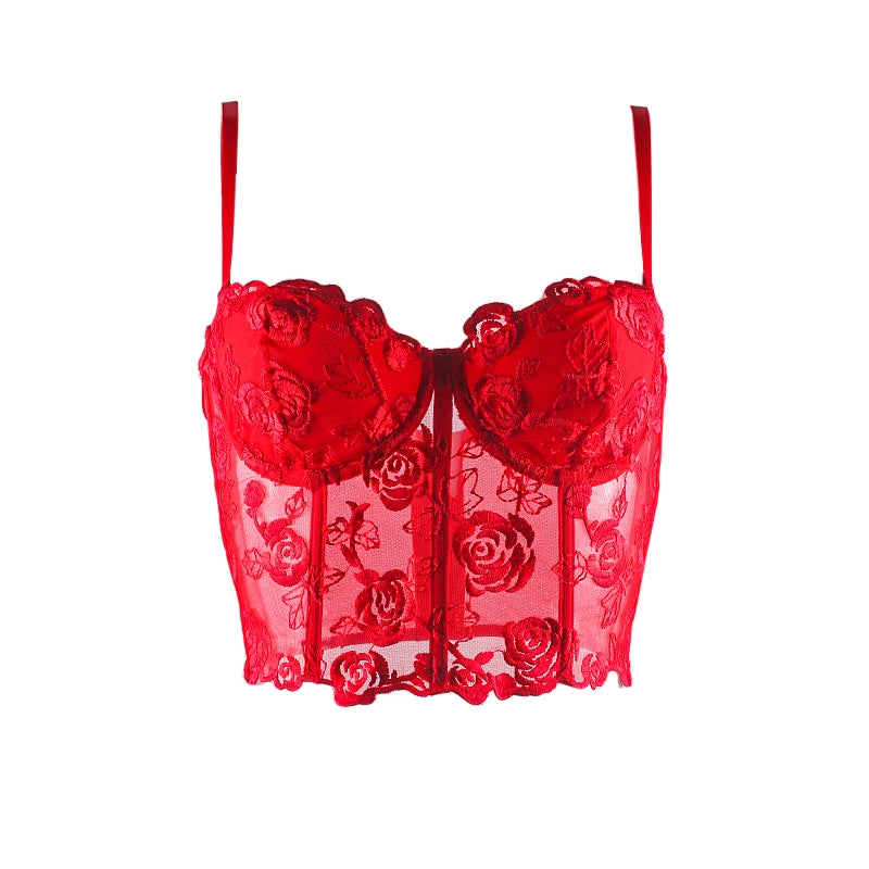 Ladies  Sexy Floral Lace Strapless Corset in Red - Lovely Lies