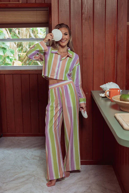 Cotton PJ Set In Painted Stripe - Kilo Brava