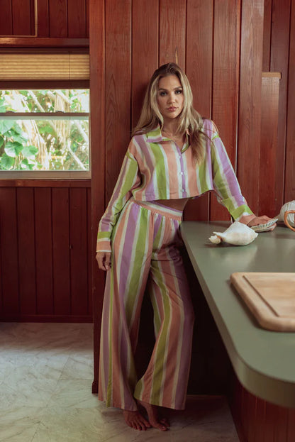 Cotton PJ Set In Painted Stripe - Kilo Brava