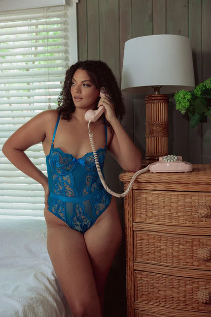 The Embroidery Underwire Bodysuit In Hawaiian Blue - Kilo Brava