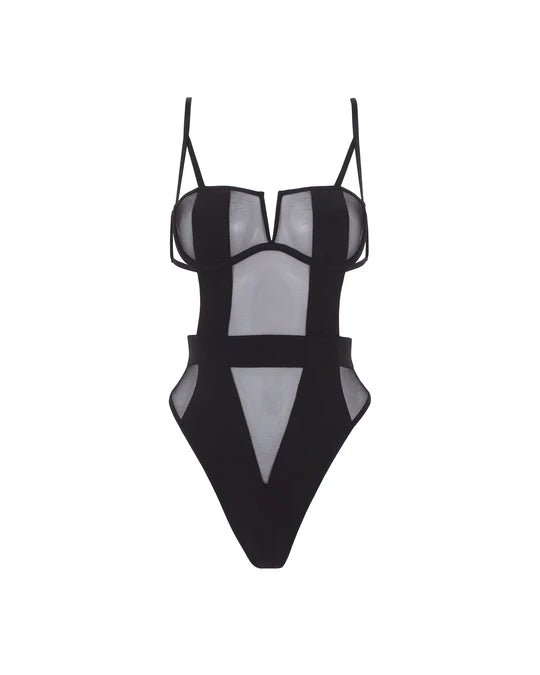 Orla Sheer Mesh Bodysuit Black - Bluebella