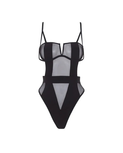 Orla Sheer Mesh Bodysuit Black - Bluebella