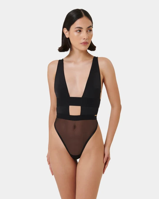 Topaz Strappy Sheer Bodysuit In Black - Bluebella