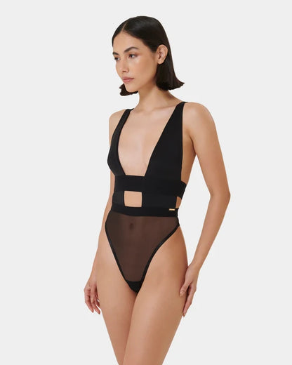 Topaz Strappy Sheer Bodysuit In Black - Bluebella