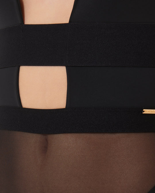 Topaz Strappy Sheer Bodysuit In Black - Bluebella