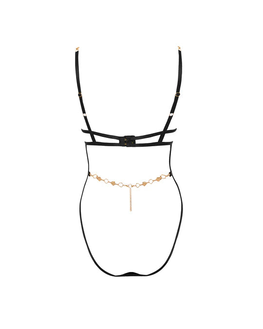 Azalea Open Bodysuit In Black/Gold- Bluebella