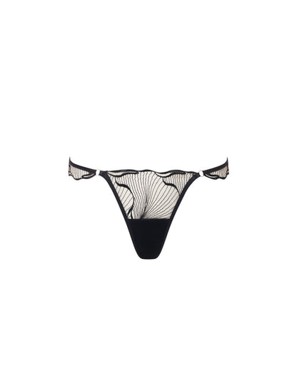 Marabel Embroidered Sheer Thong In Black & Sheer - Bluebella