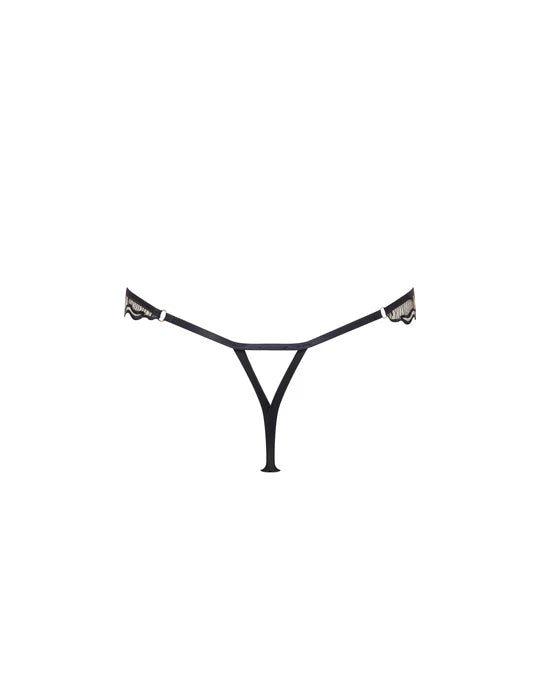 Marabel Embroidered Sheer Thong In Black & Sheer - Bluebella
