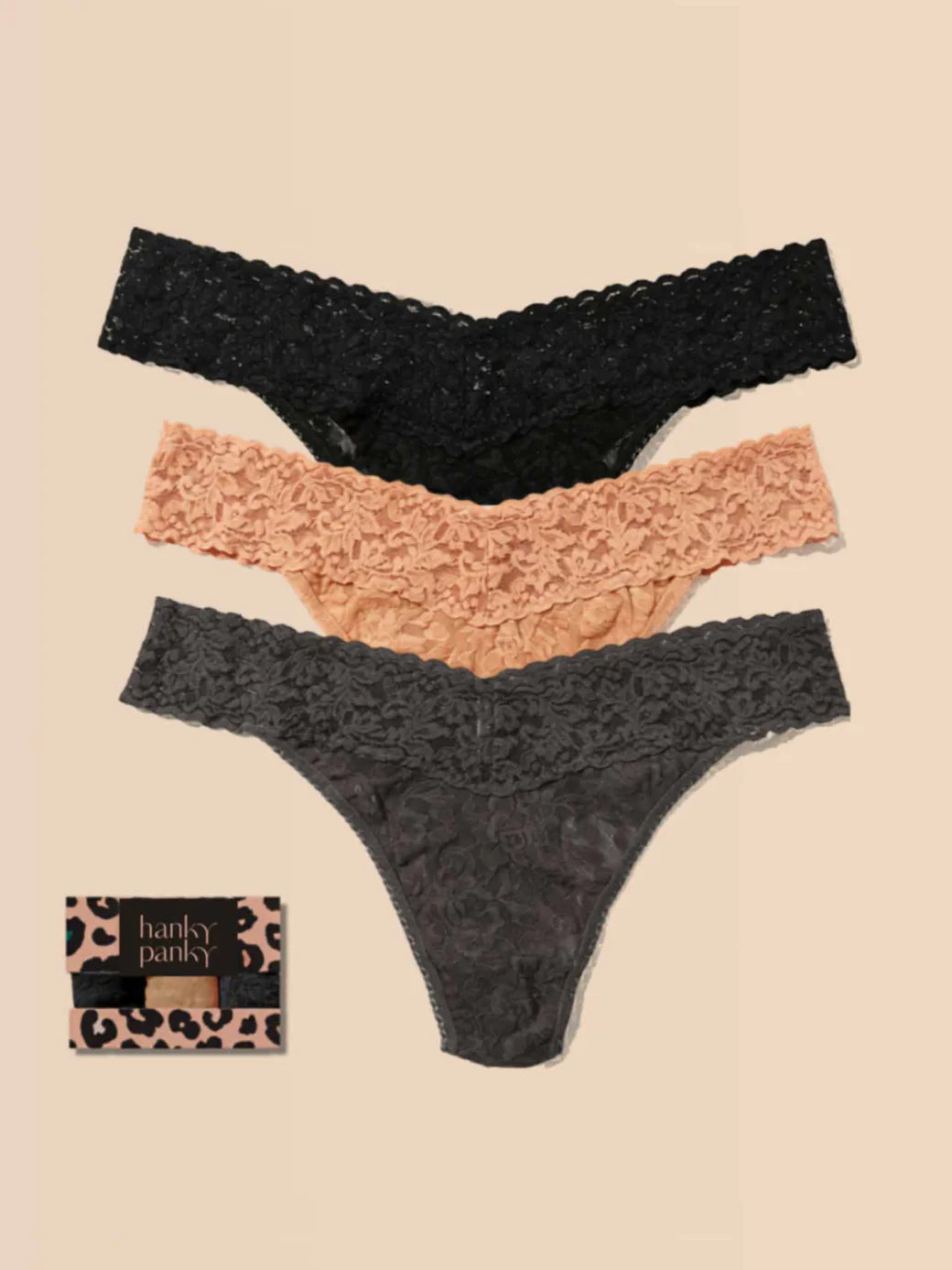 3 Original Rise Thongs in Shining Armor Grey, Sun Tan, Granite - Hanky Panky