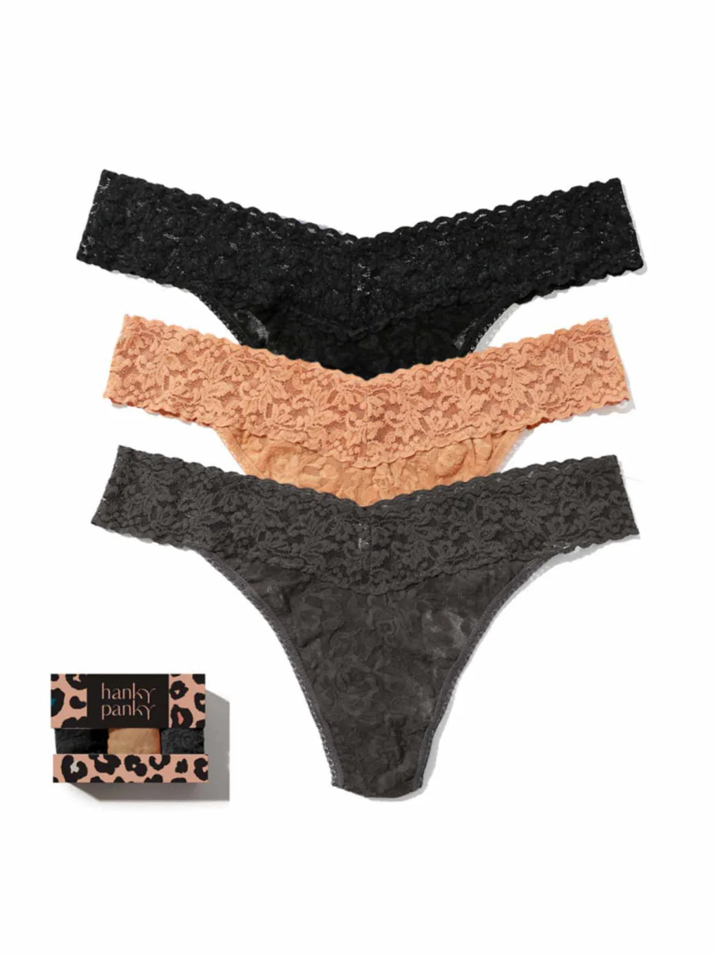 3 Original Rise Thongs in Shining Armor Grey, Sun Tan, Granite - Hanky Panky