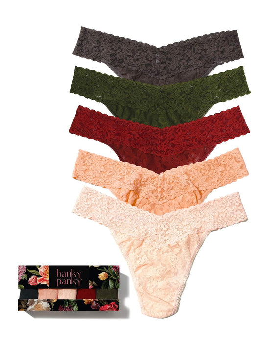 5 Original Rise Thongs in Granite/Green/Clay/Pomegranate/Vanilla - Hanky Panky