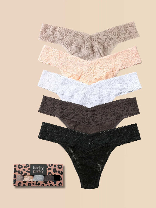 5 Original Rise Thongs in Taupe, Sleep in Grey, Grey Mist, Dusk, Black - Hanky Panky