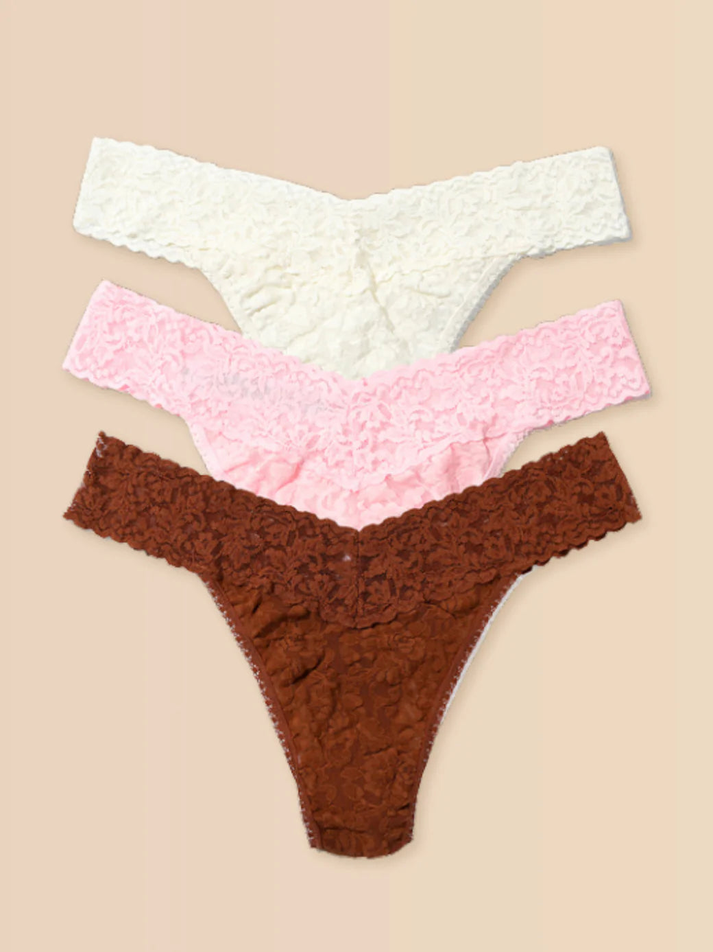 3 Original Rise Thongs in Marshmallow, Bliss Pink, Macchiato, Ice Cream Multipack - Hanky Panky