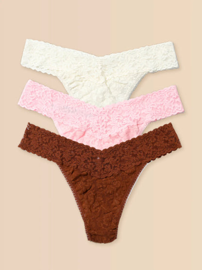 3 Original Rise Thongs in Marshmallow, Bliss Pink, Macchiato, Ice Cream Multipack - Hanky Panky
