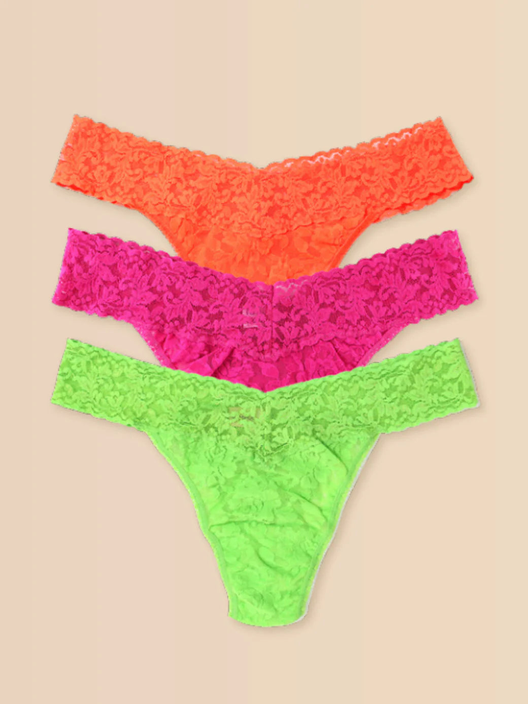 3 Original Rise Thongs in Satsuma Orange, Venetian Pink, Lush Creen, Ice Cream Multipack - Hanky Panky