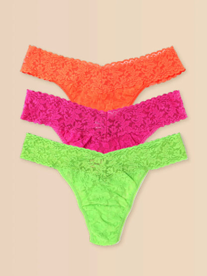 3 Original Rise Thongs in Satsuma Orange, Venetian Pink, Lush Creen, Ice Cream Multipack - Hanky Panky