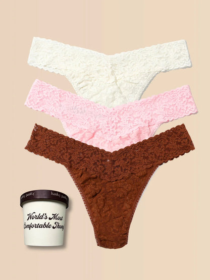 3 Original Rise Thongs in Marshmallow, Bliss Pink, Macchiato, Ice Cream Multipack - Hanky Panky