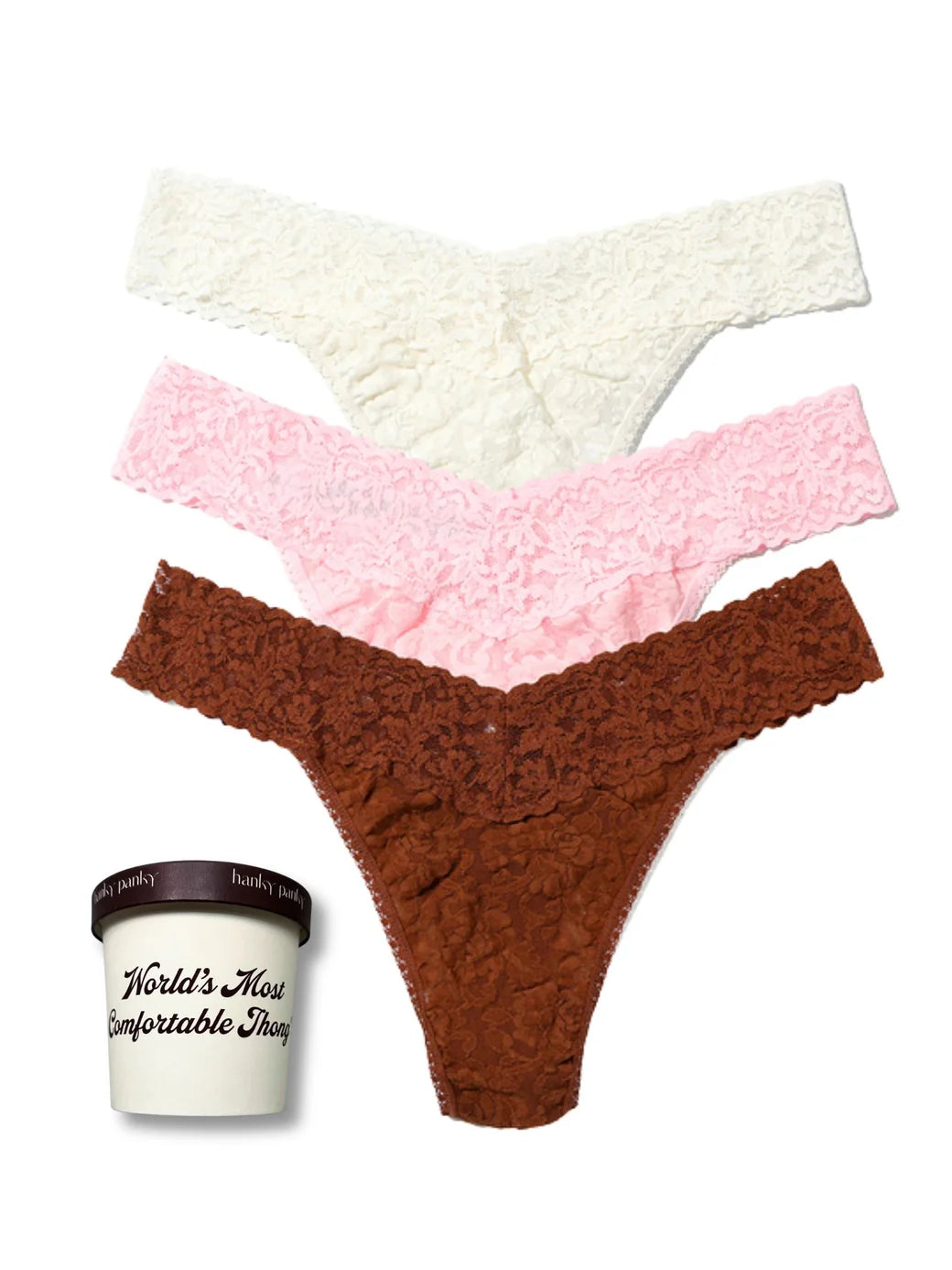 3 Original Rise Thongs in Marshmallow, Bliss Pink, Macchiato, Ice Cream Multipack - Hanky Panky