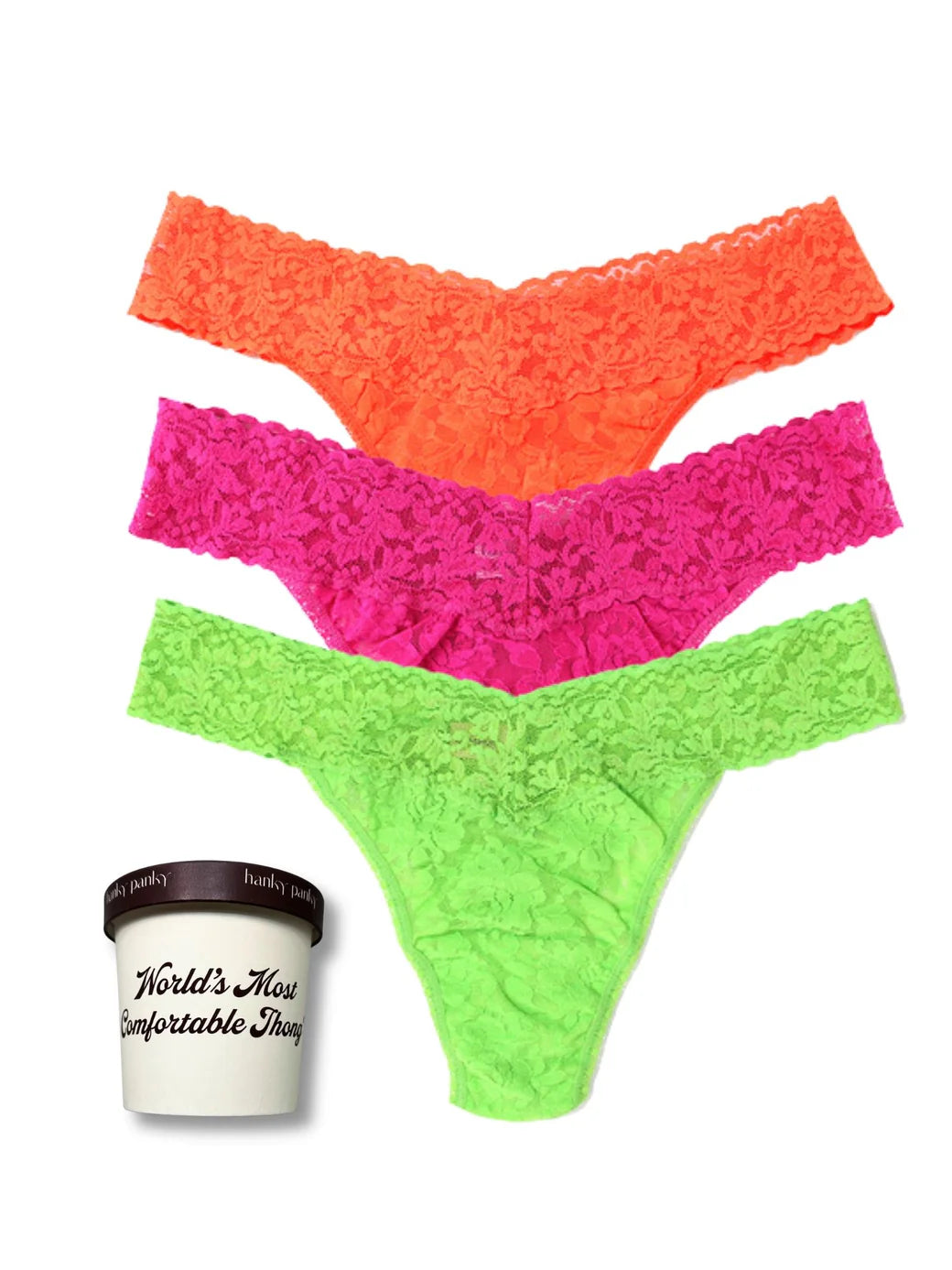 3 Original Rise Thongs in Satsuma Orange, Venetian Pink, Lush Creen, Ice Cream Multipack - Hanky Panky