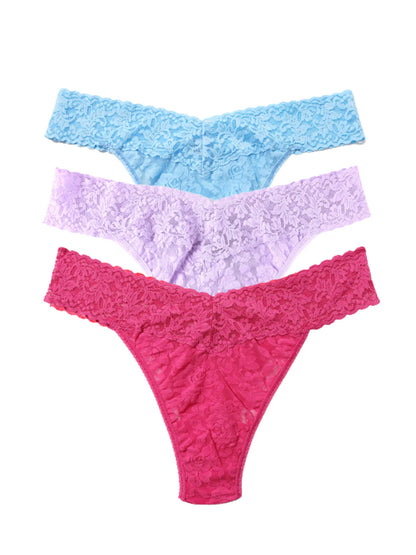 3 Original Rise Thongs in Partly Cloudy Blue, Cool Lavender Purple, Coral - Hanky Panky
