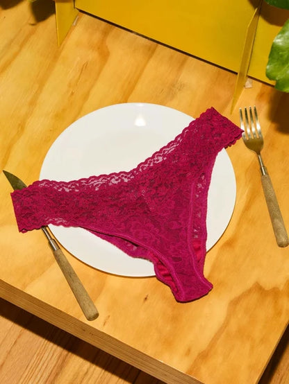 Low Rise Signature Lace Thong in Dark Pomegranate Red - Hanky Panky