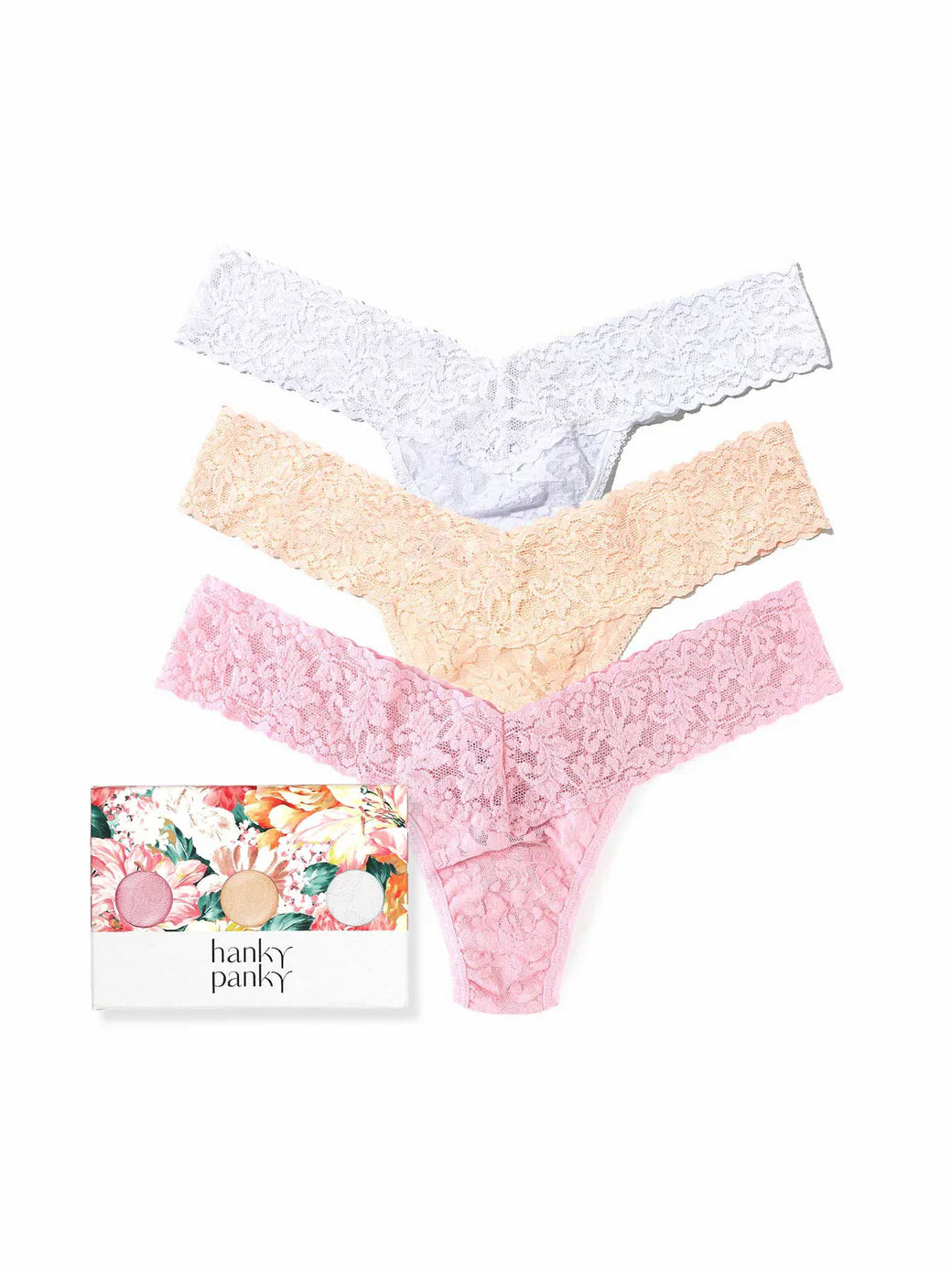 3 Low Rise Thongs in Floral Box - Hanky Panky