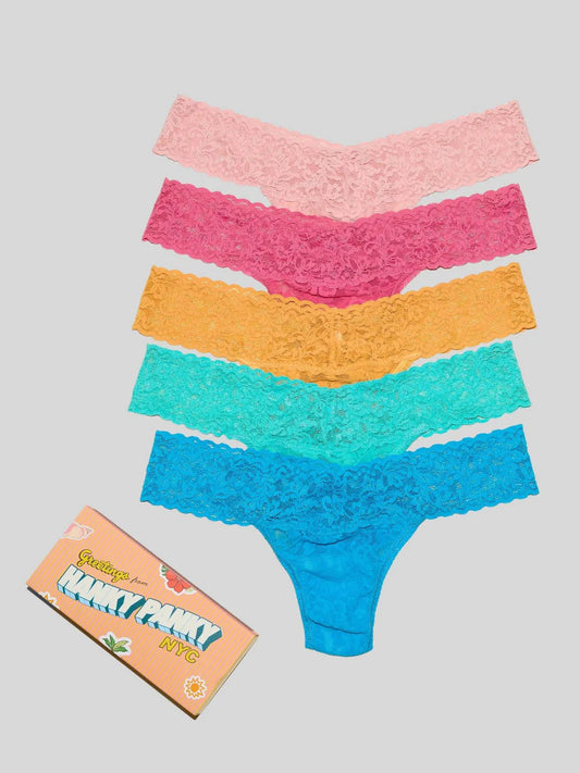 5 Original Rise Thongs in Rosewater Pink, Sugar Rush Pink, Ginger Shot, Seafoam Blue, Fiji Blue - Hanky Panky