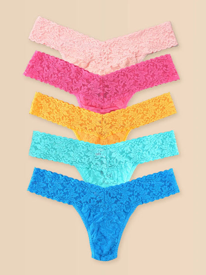 5 Original Rise Thongs in Rosewater Pink, Sugar Rush Pink, Ginger Shot, Seafoam Blue, Fiji Blue - Hanky Panky