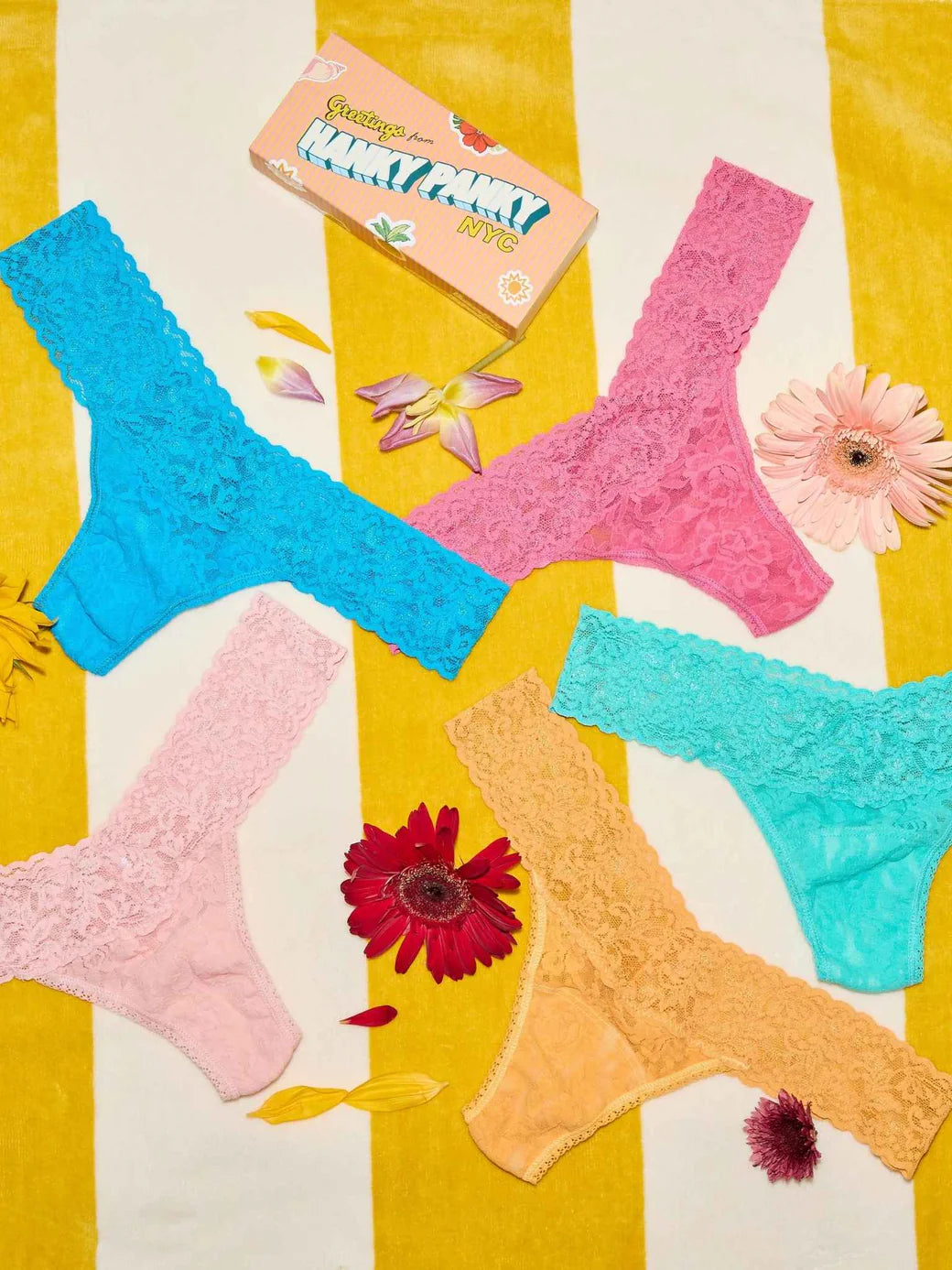 5 Original Rise Thongs in Rosewater Pink, Sugar Rush Pink, Ginger Shot, Seafoam Blue, Fiji Blue - Hanky Panky