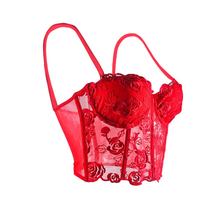 Ladies  Sexy Floral Lace Strapless Corset in Red - Lovely Lies