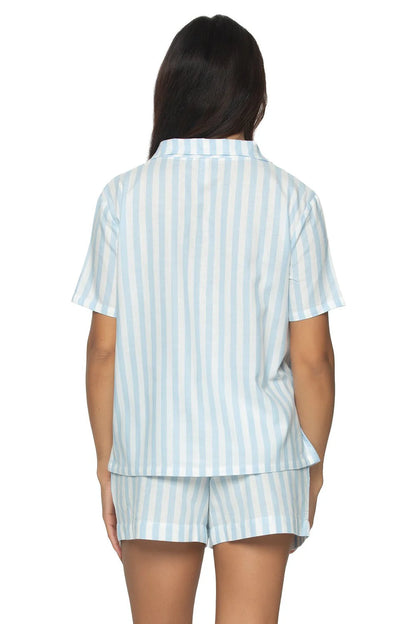 Mirielle Cotton Twill Notch Collar PJ Set In Serene Sky - Felina