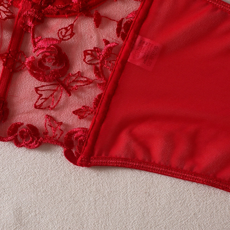 Ladies  Sexy Floral Lace Strapless Corset in Red - Lovely Lies