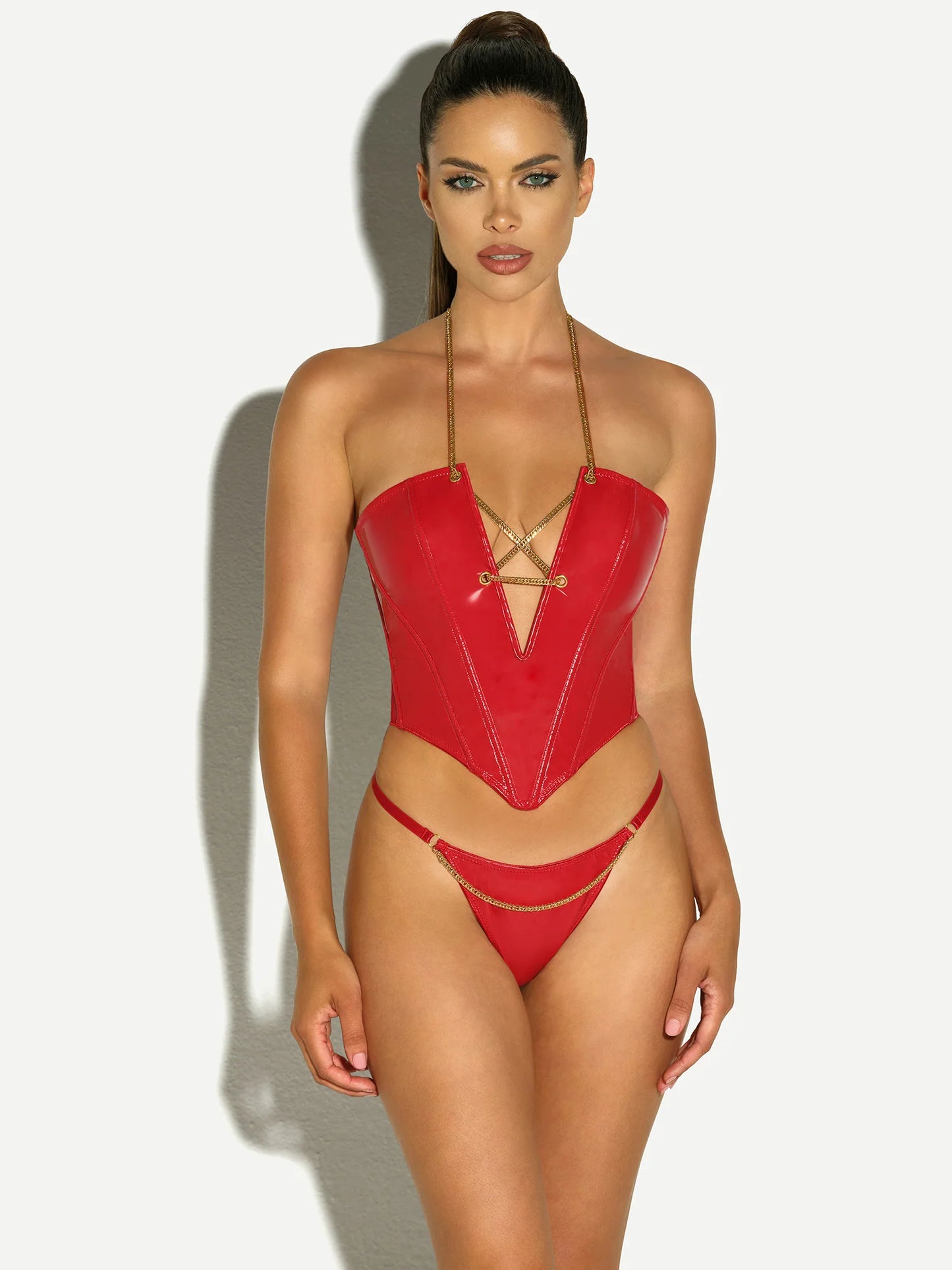 Chained Bustier In Red - Oh La La Cheri