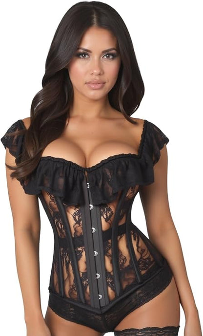 Top Drawer Black Sheer Lace Steel Boned Corset - Daisy Corsets