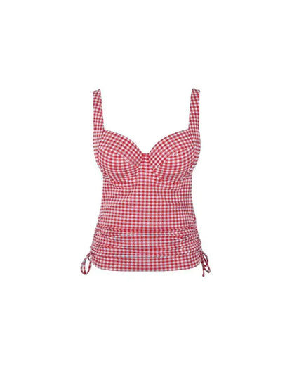 Gingham Iris Balcony Tankini in Red Gingham - Panache