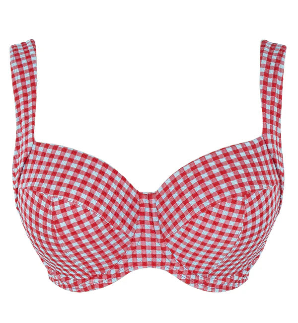 Gingham Olivia Full Cup Bikini Top In Red Gingham - Panache