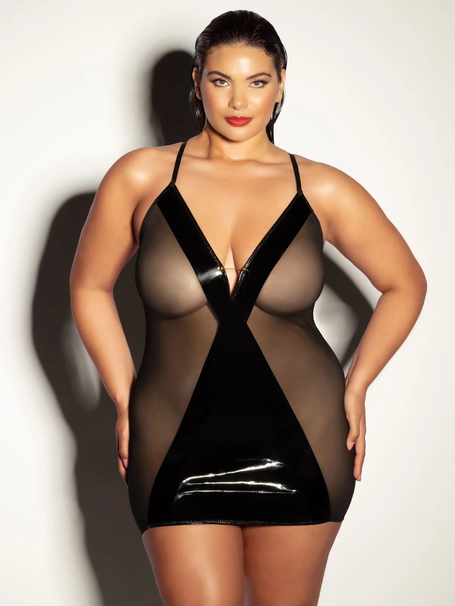 Finesse Vinyl And Mesh Babydoll In Black -Oh La La Cheri