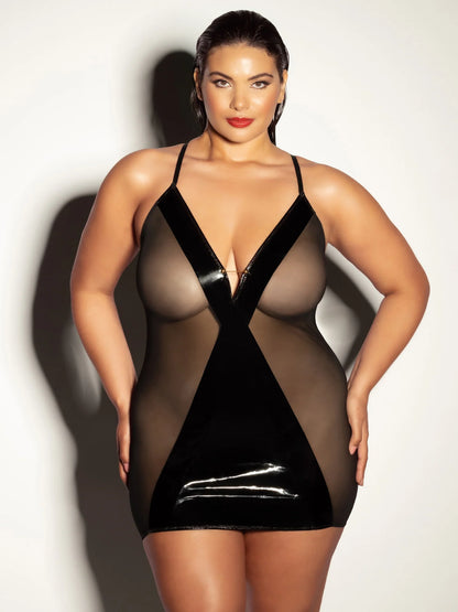 Finesse Vinyl And Mesh Babydoll In Black -Oh La La Cheri