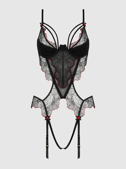 Tulle Crotchless & Open Back Teddy - House of Desire