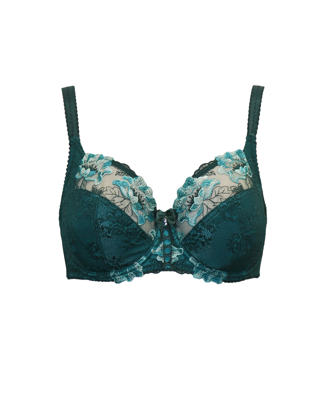 Sofia Lace Embroidered Side Support Bra In Forest & Teal - Pour Moi