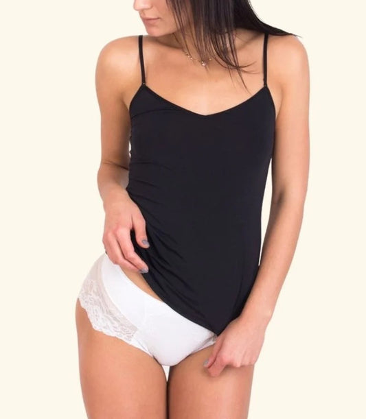 Model wearing Silk Cares T-Shirt In Black- Janira, front view