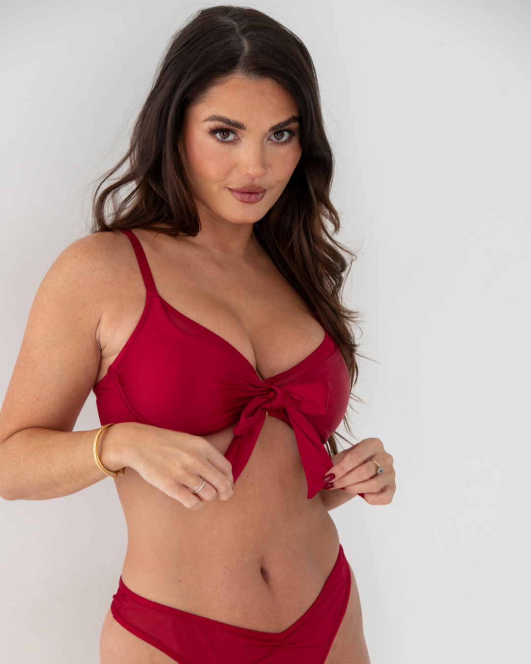 All Yours Satin And Mesh Front Fastening Bra In Red - Pour Moi