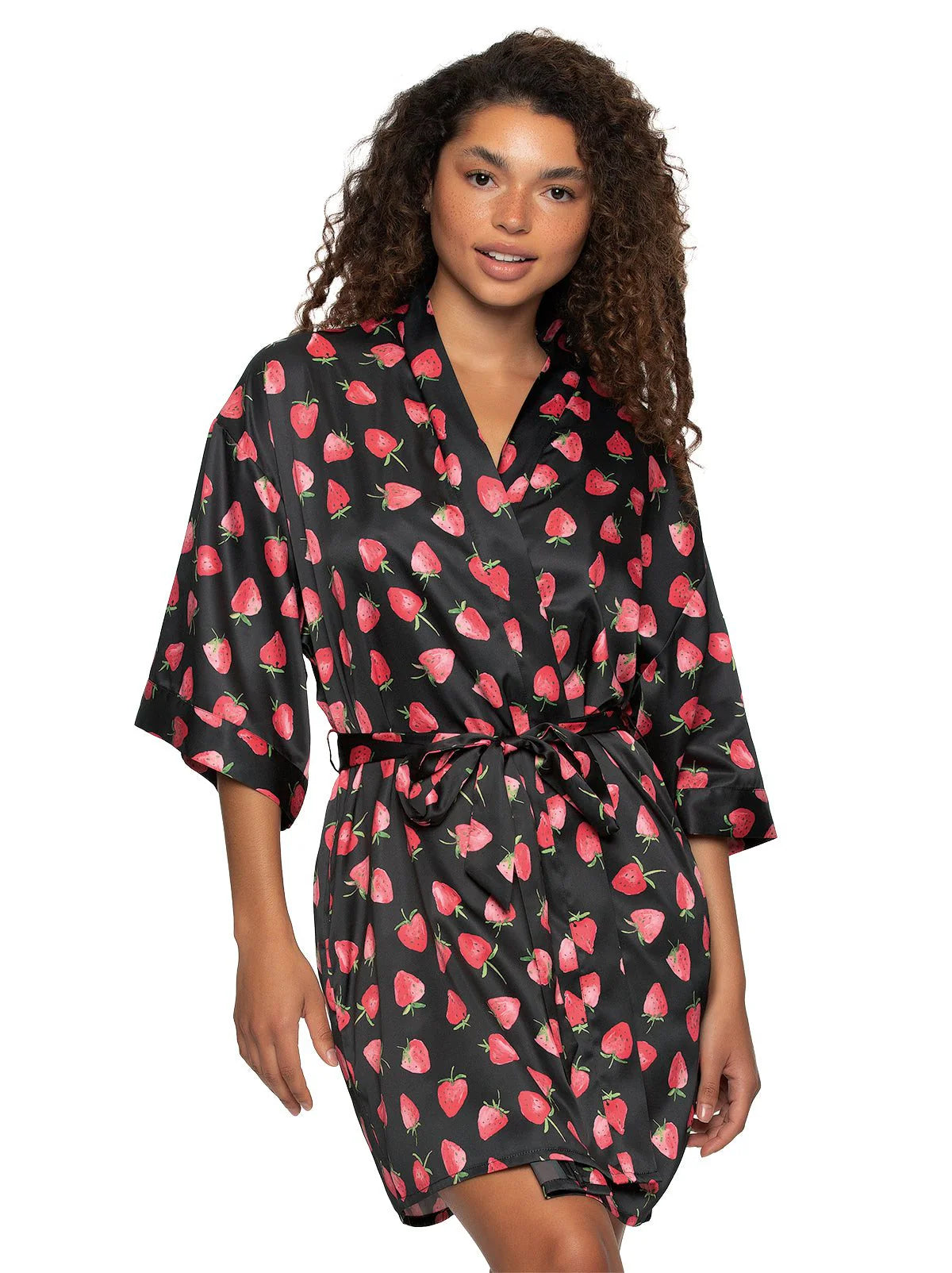 Muse Satin Kimono In Strawberry Fields - Jezebel