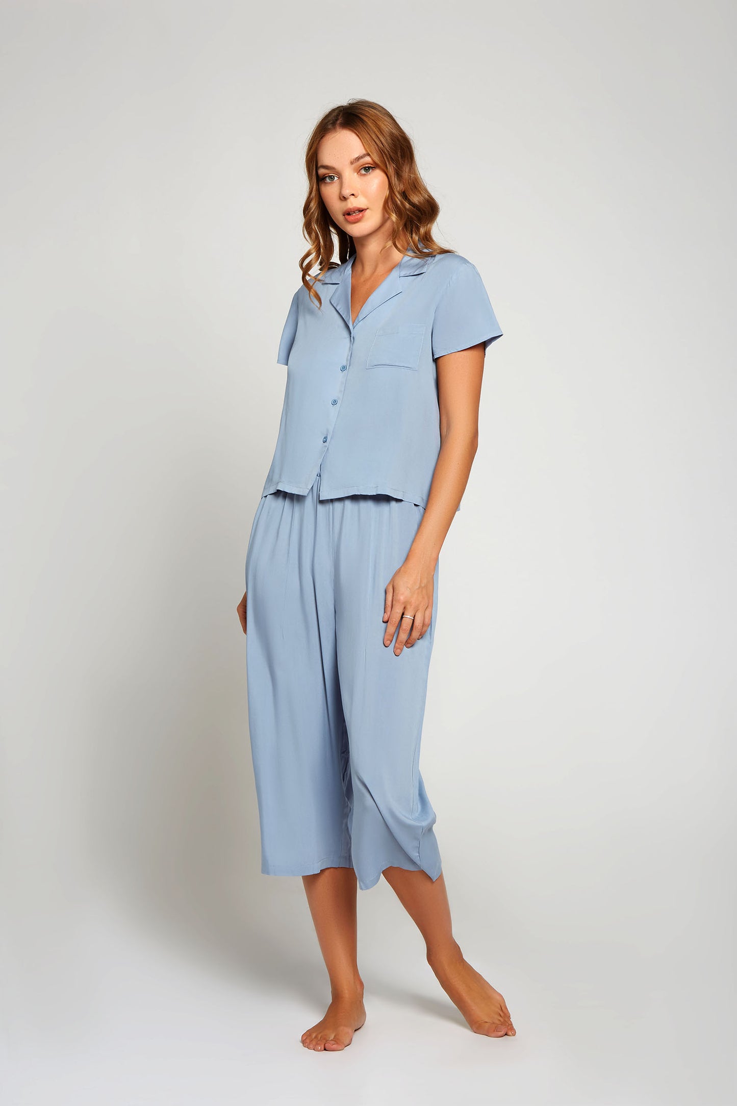 Rayon Wide Leg Pants In Blue - Golyta