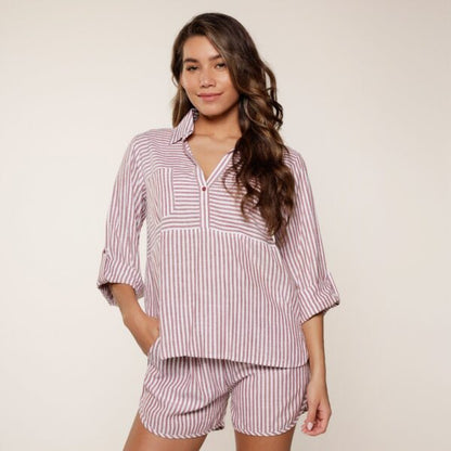 Stripe Pyjama Set In Soft Bordeaux - Lingadore