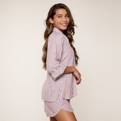 Stripe Pyjama Set In Soft Bordeaux - Lingadore