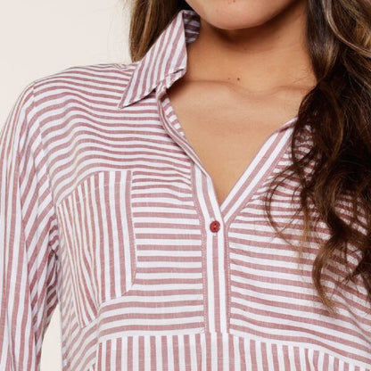 Stripe Pyjama Set In Soft Bordeaux - Lingadore