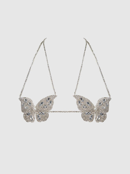 Rhinestone & Pearl Butterfly Bralette In Silver - House of Desire