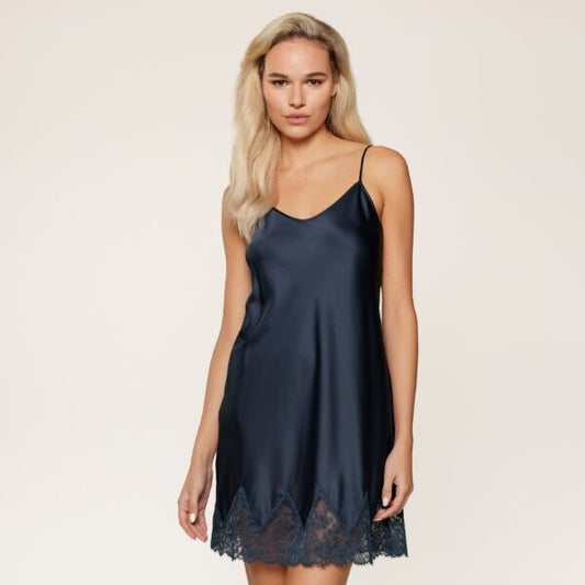 Satin Lace Hem Chemise In Midnight - Lingadore