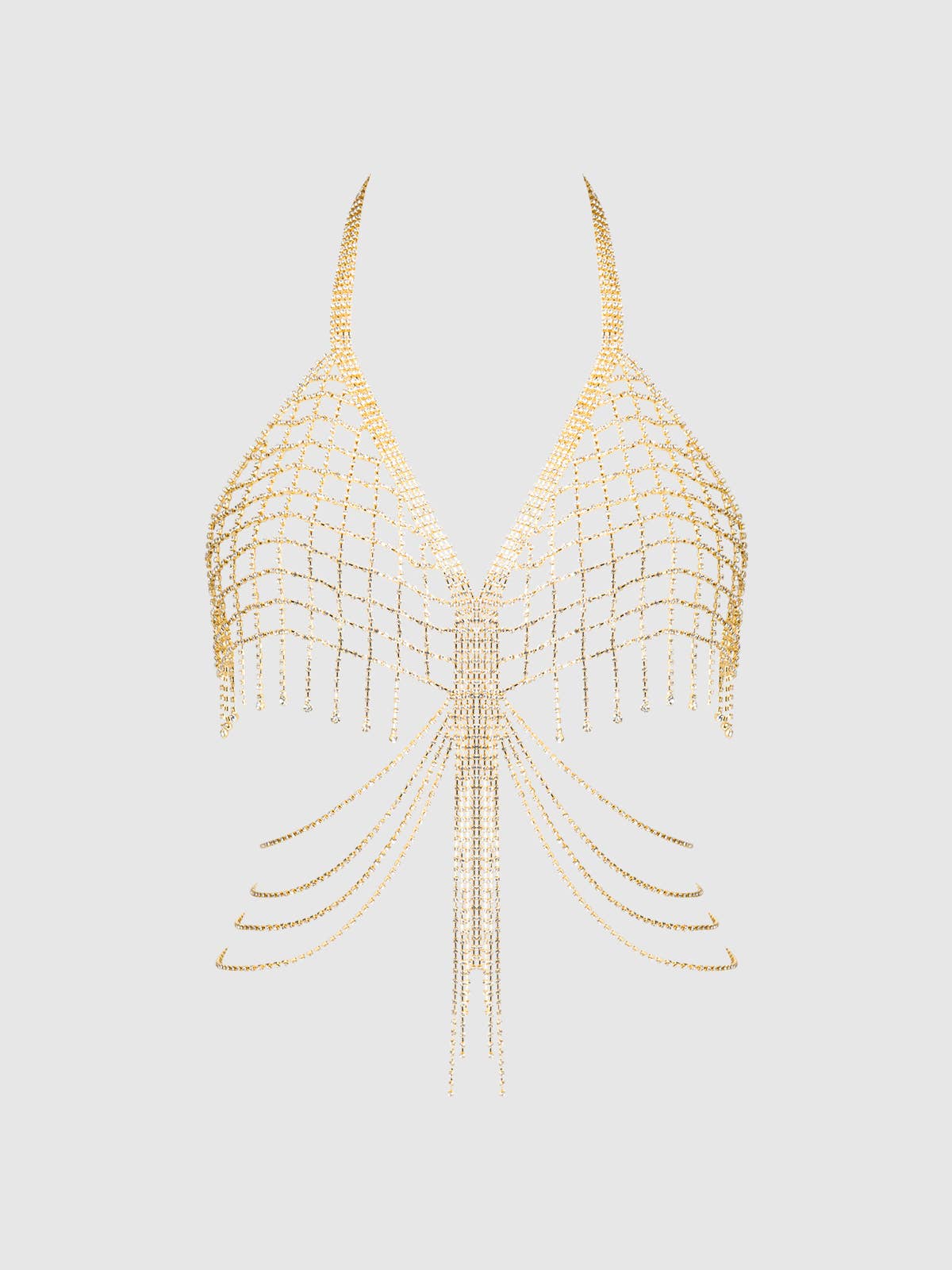 Rhinestone Net & Fringe Halter Bralette - House of Desire